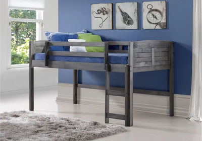 Hailey Grey Loft Bed - Modern Loft Bed with antique grey finish, ideal for kids' rooms with space-saving elevated design and safety rails.