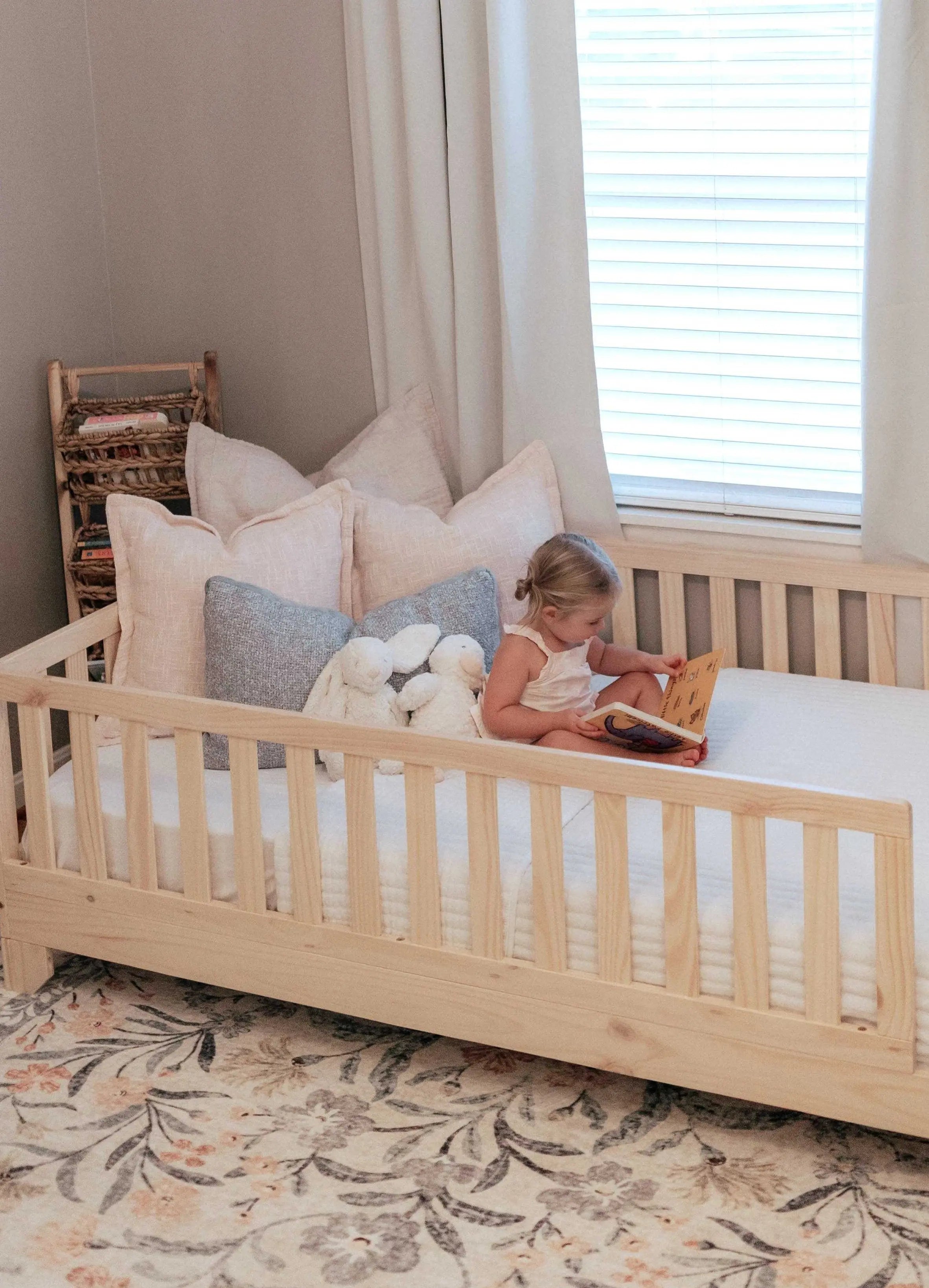 Luca Convertible Montessori Toddler Bed | Floor Bed with Rails Custom Kids Furniture