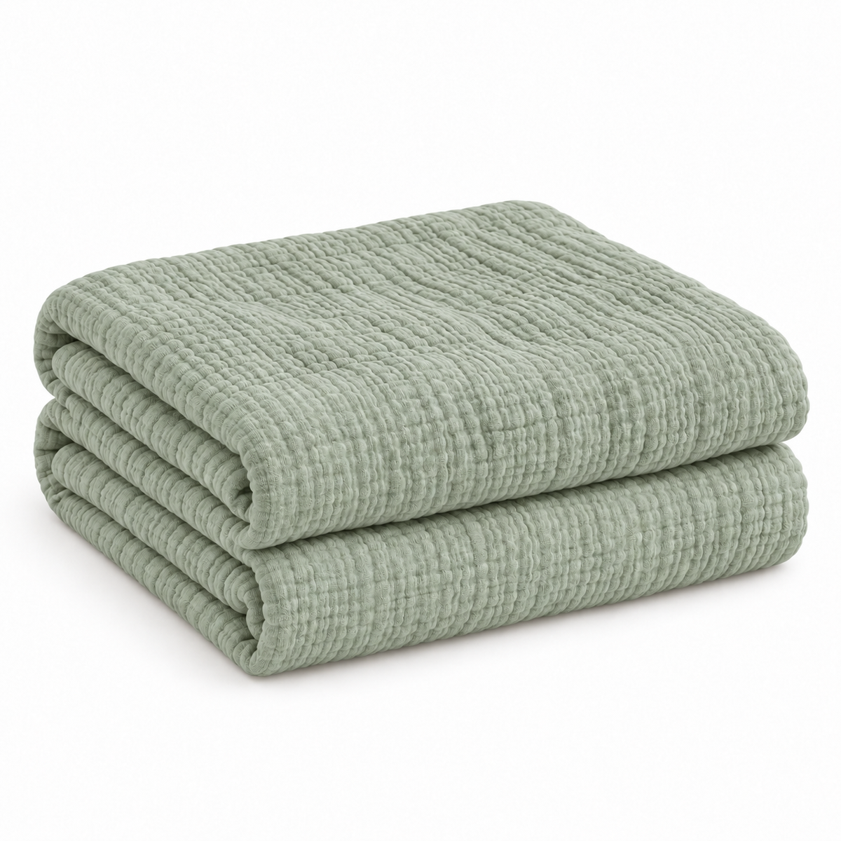 Folded sage green six-layer cotton muslin comforter for kids’ twin and full beds