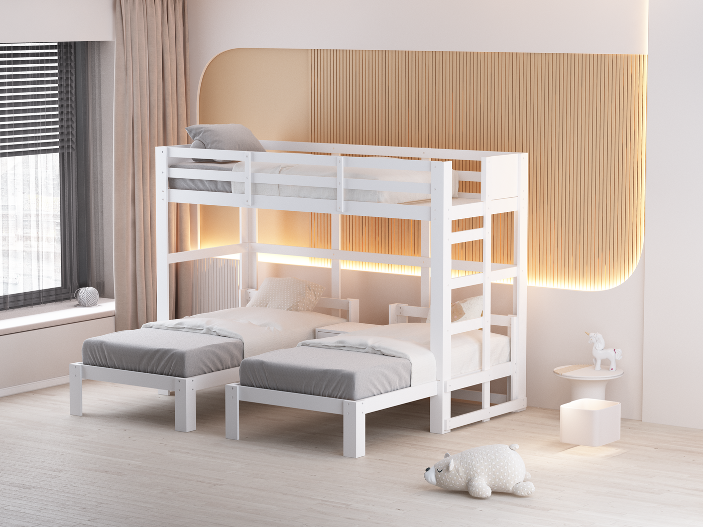 Audrey Triple Bunk Bed in White Custom Kids Furniture