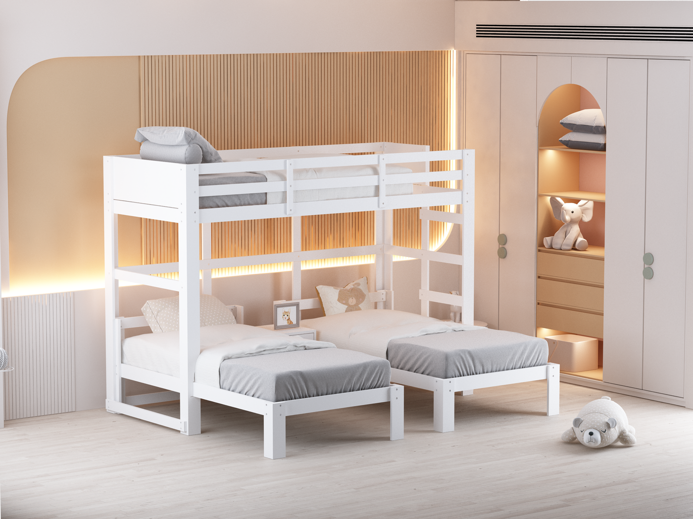 Audrey Triple Bunk Bed in White Custom Kids Furniture