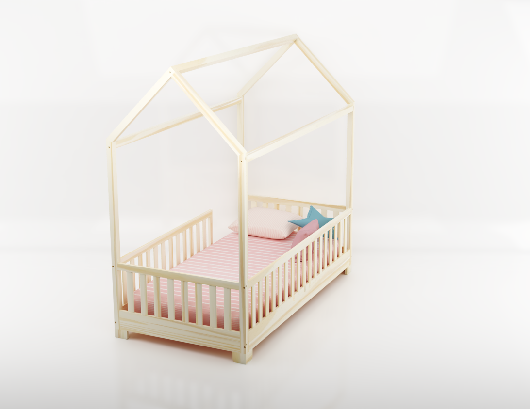 Aiden Hardwood Toddler House Bed with Rails Custom Kids Furniture