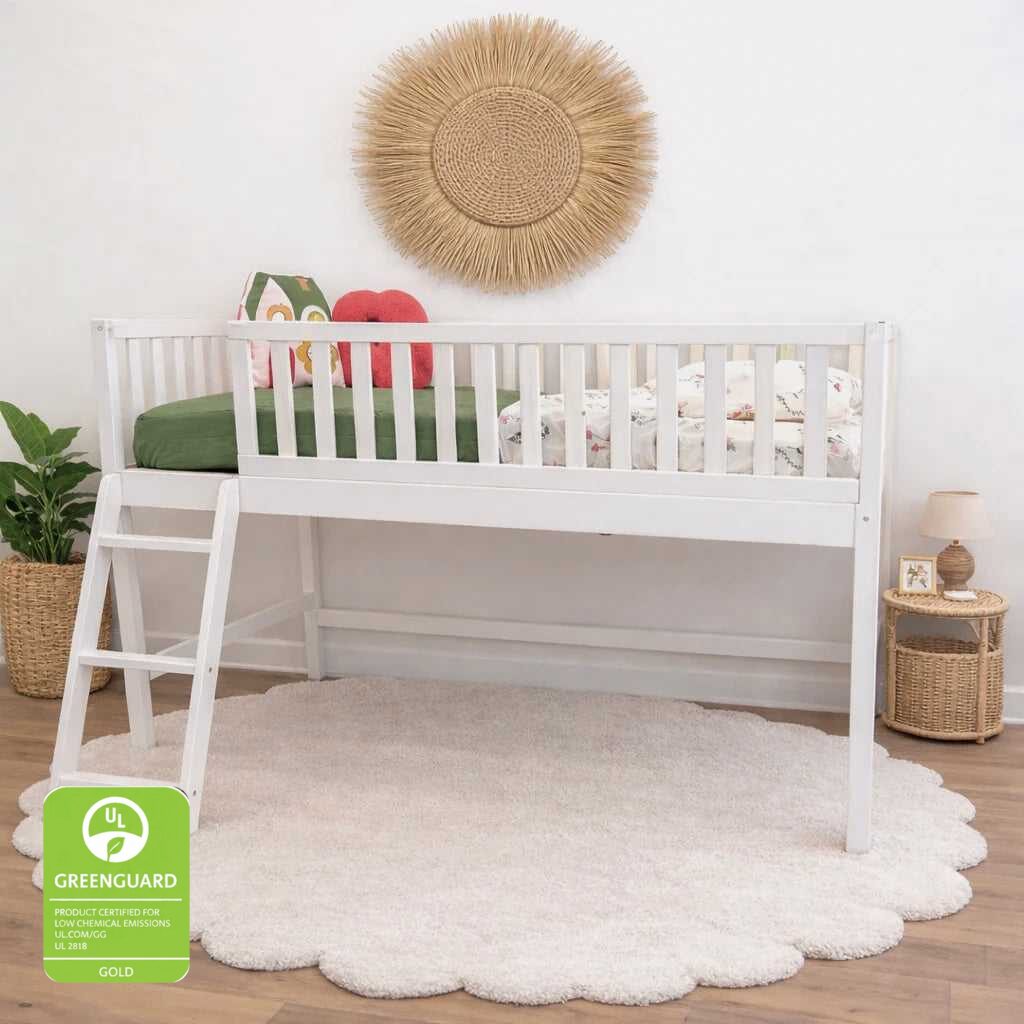 White Toddler Floor Beds Converted into Twin Low Loft Bed