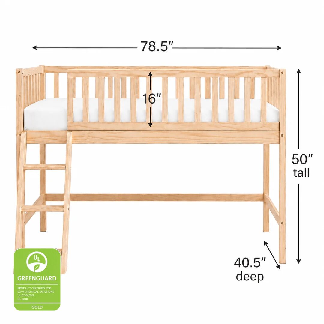 Luca Toddler Low Loft Bed with Dimensions