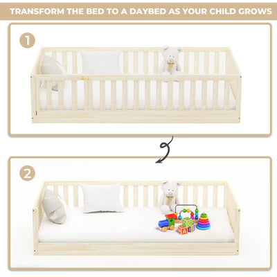 Hardwood Gianna Toddler Floor Bed with Gate Custom Kids Furniture