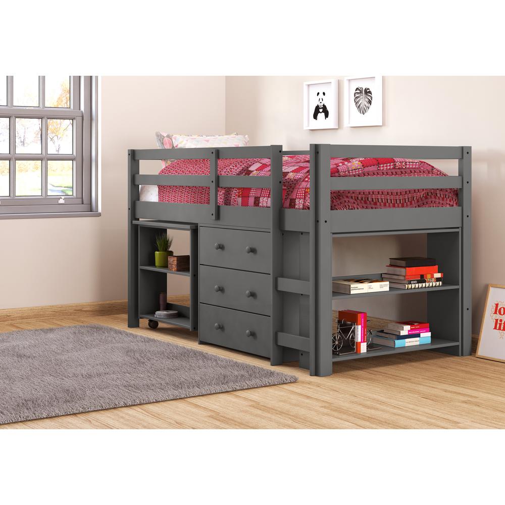 Caden Grey Kid's Furniture Set with Twin Loft Bed, Book Shelf, Dresser & Desk in One Custom Kids Furniture