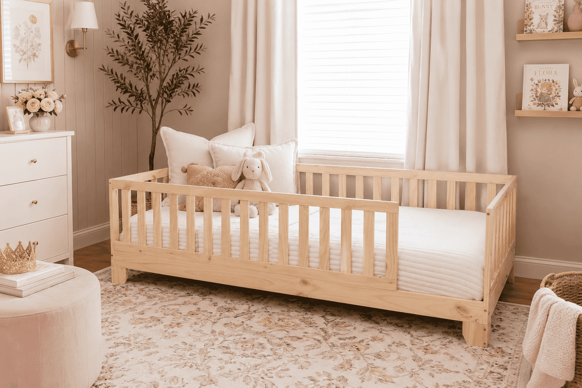 Luca Convertible Montessori Toddler Bed - Floor Bed with Rails by Custom Kids Furniture