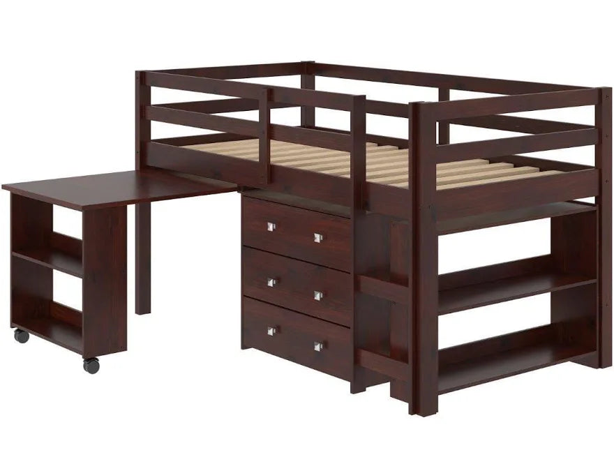 Gabriel Espresso Twin Size Loft Bed with Desk and Dresser in One Custom Kids Furniture