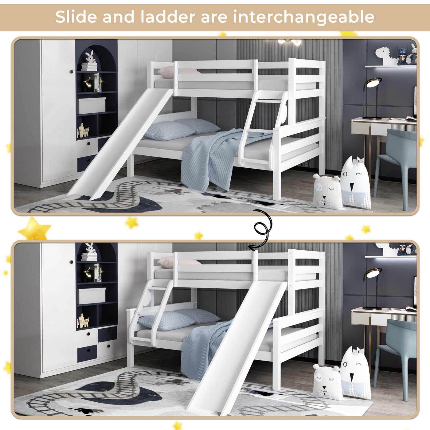 Reese Twin over Full Bunk Bed with Slide Custom Kids Furniture
