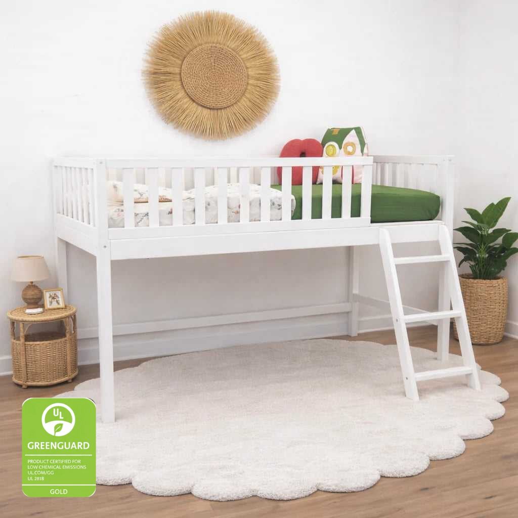 White Toddler Montessori Floor Beds Converted into Twin Low Loft Beds