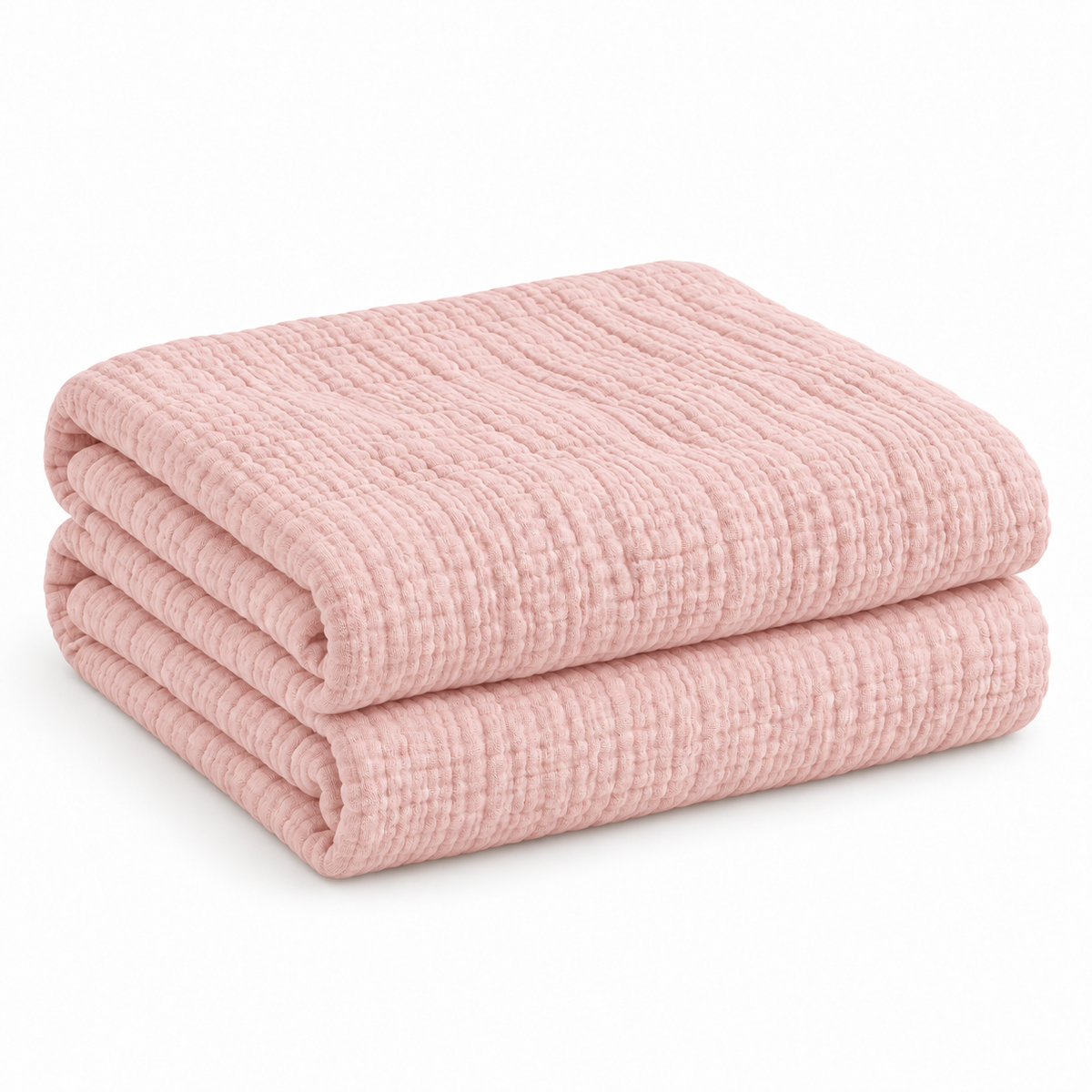 Folded blush six-layer cotton muslin comforter for kids’ twin and full beds