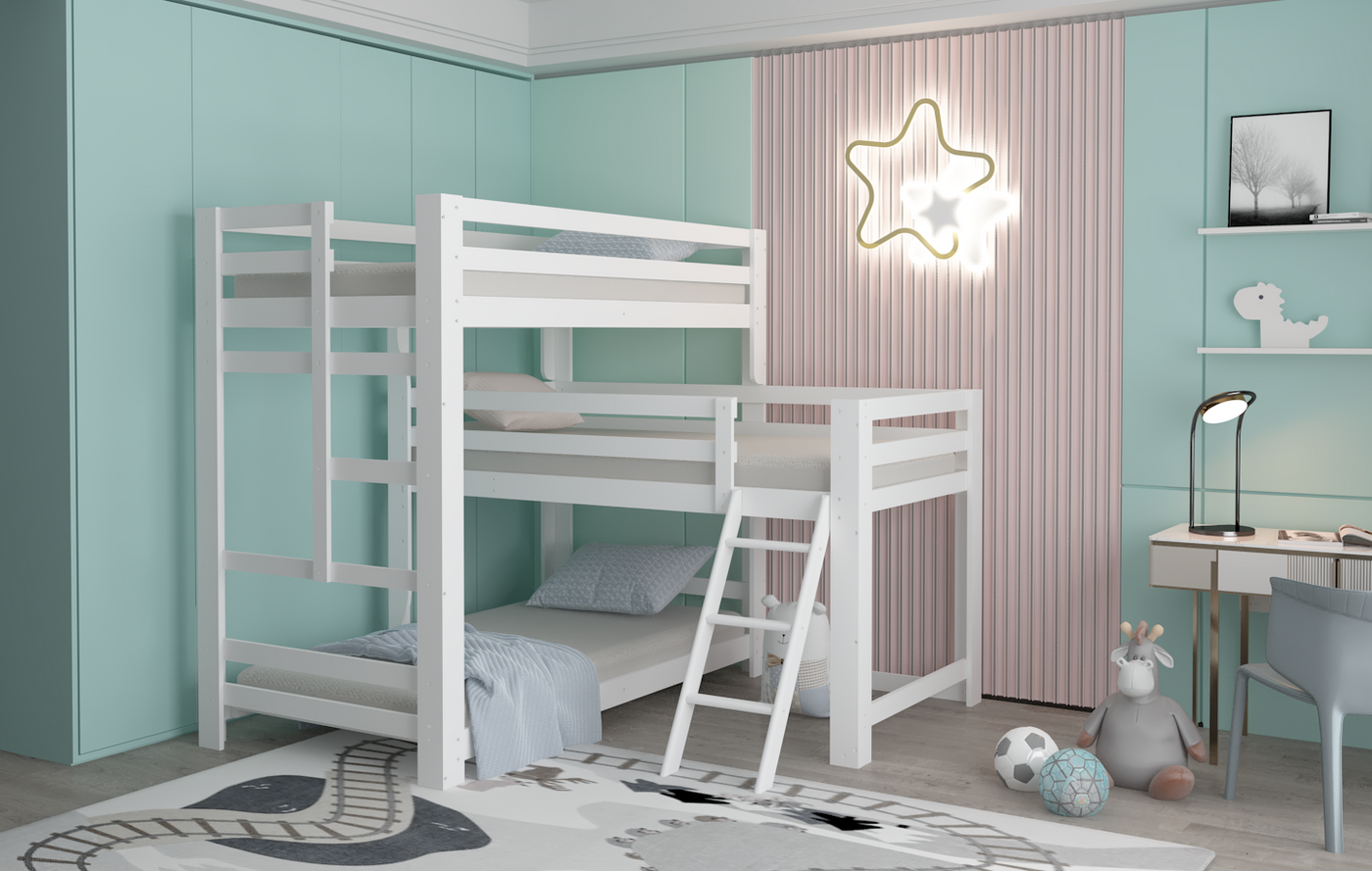 Sydney L-Shaped Triple Bunk Bed in White Custom Kids Furniture