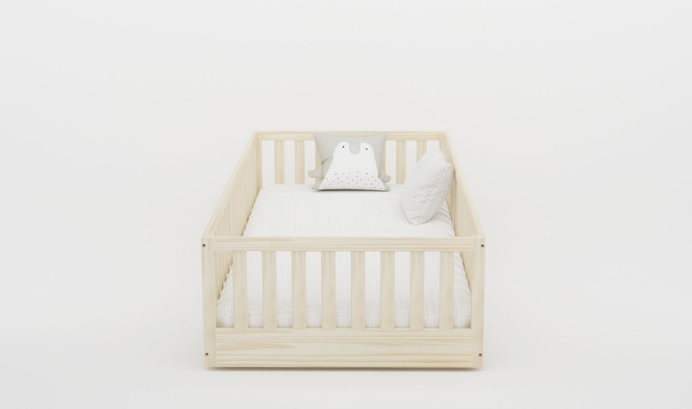 Hardwood Gianna Toddler Floor Bed with Gate Custom Kids Furniture