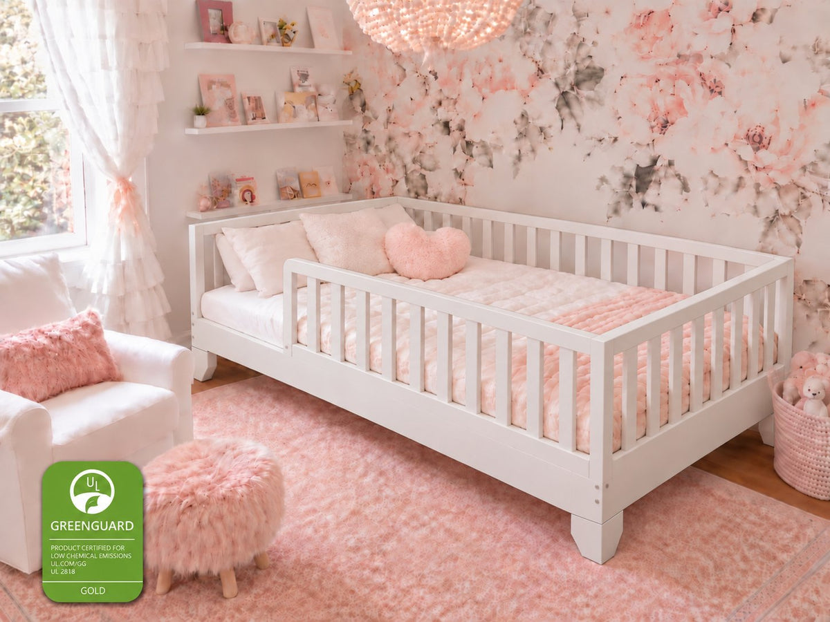 Full size white Luca toddler floor bed