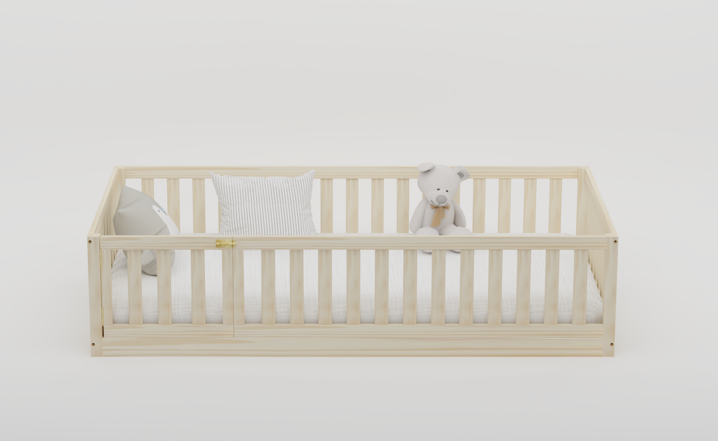 Hardwood Gianna Toddler Floor Bed with Gate Custom Kids Furniture