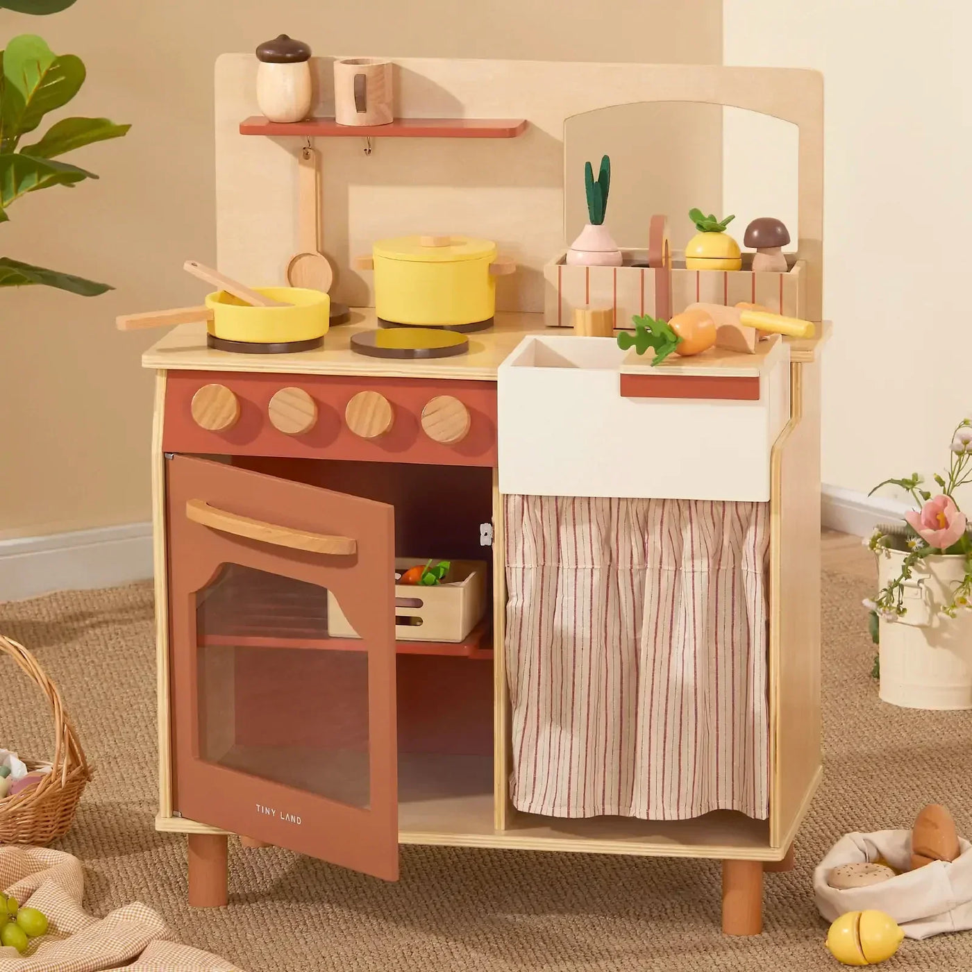 Tiny Land® Modern & Versatile Wooden Kids Play Kitchen Tiny Land