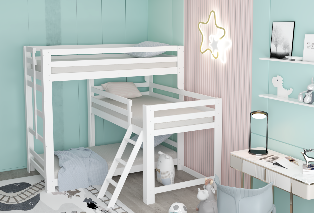 Sydney L-Shaped Triple Bunk Bed in White Custom Kids Furniture