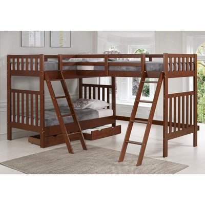 Austin 3 Bunk Bed in Chetsnut with Storage Custom Kids Furniture