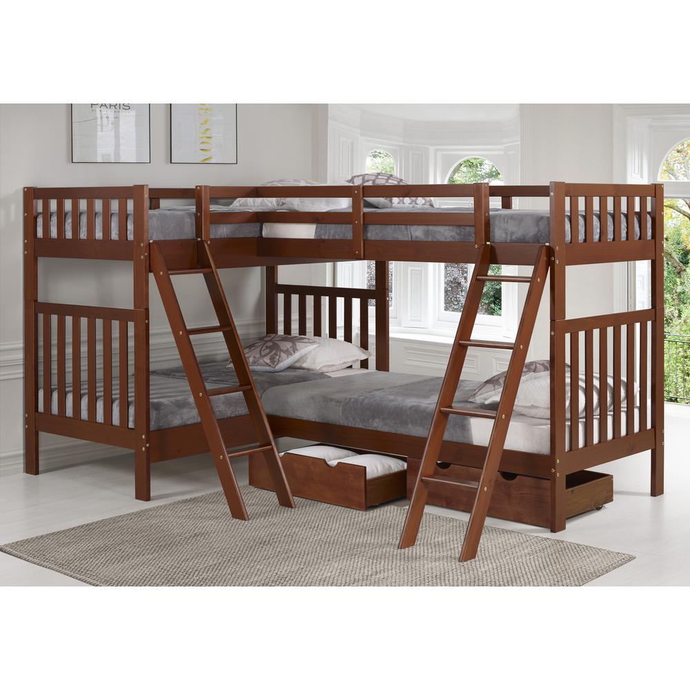 Bellamy Quad Bunk Beds in Chetsnut with Storage Custom Kids Furniture