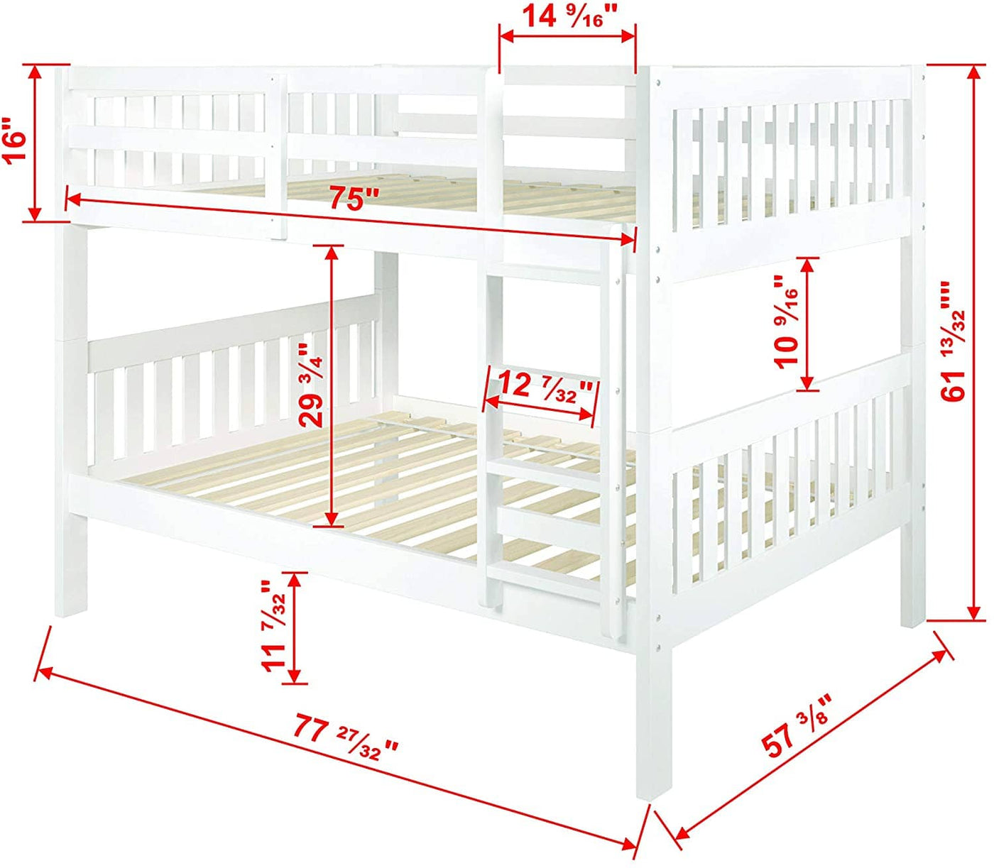 Max Full Size White Bunk Bed with Trundle - Custom Kids Furniture
