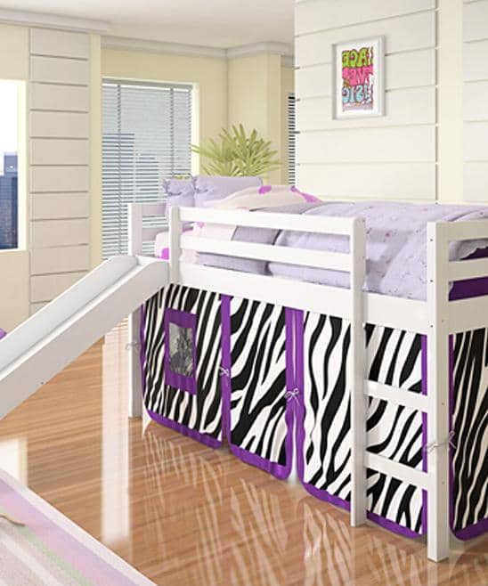 Alexis Kids Loft Bed with Slide and Purple Zebra Tent Custom Kids Furniture