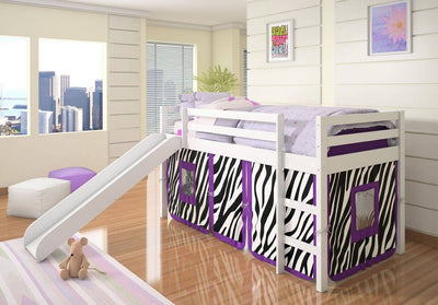 Alexis Kids Loft Bed with Slide and Purple Zebra Tent Custom Kids Furniture