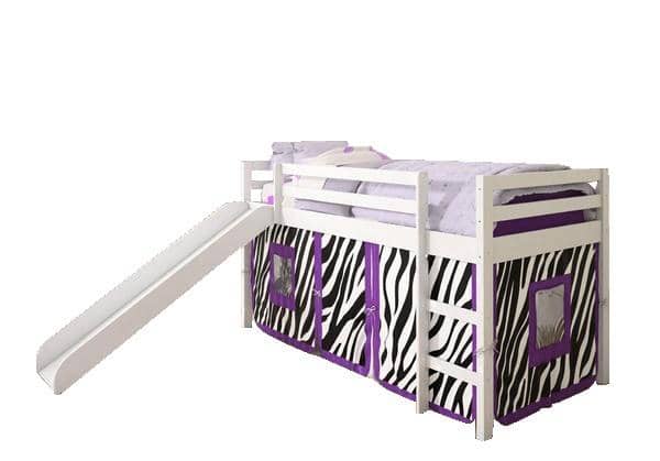 Alexis Kids Loft Bed with Slide and Purple Zebra Tent Custom Kids Furniture