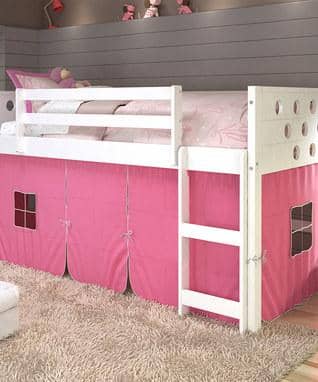 Aria White Loft Bed with Pink Tent Custom Kids Furniture