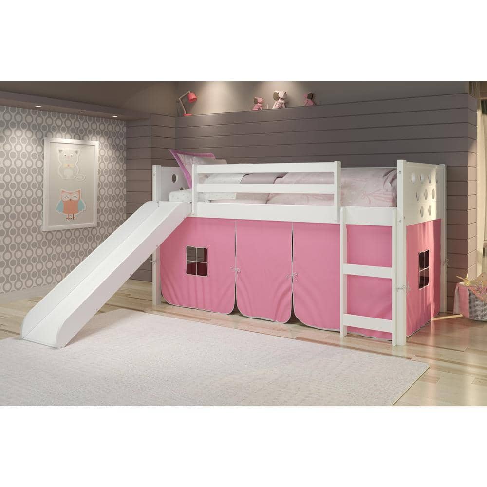 Aria White Loft Bed with Pink Tent Custom Kids Furniture