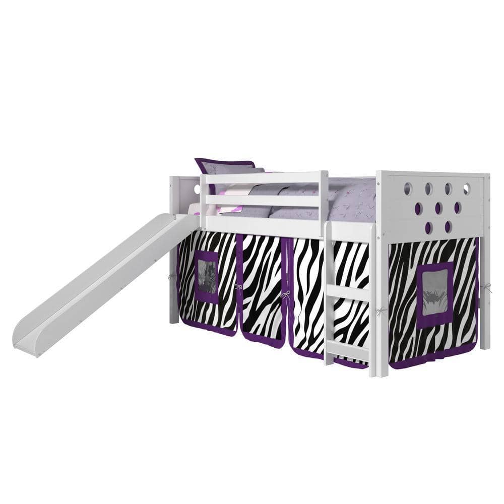 Aria White Loft Bed with Zebra Tent Custom Kids Furniture