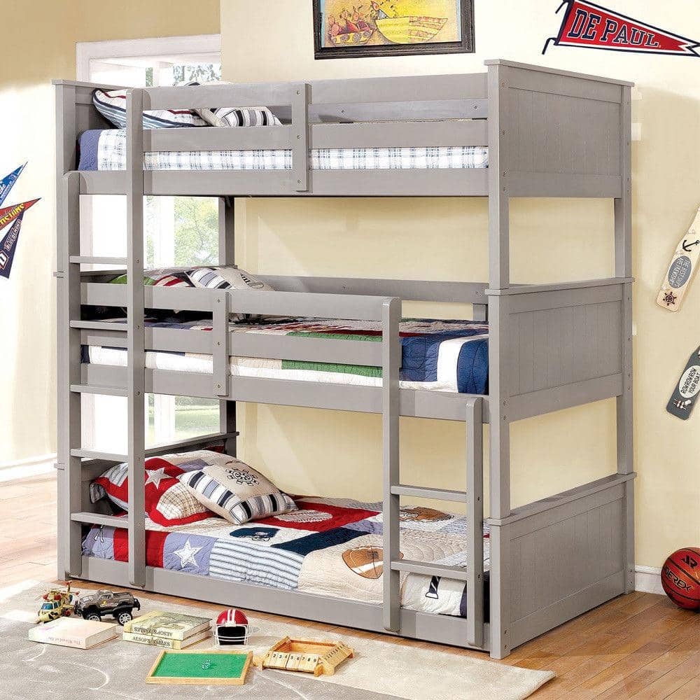 Aubrey Grey Triple Bunk Bed in Twin or Full Custom Kids Furniture