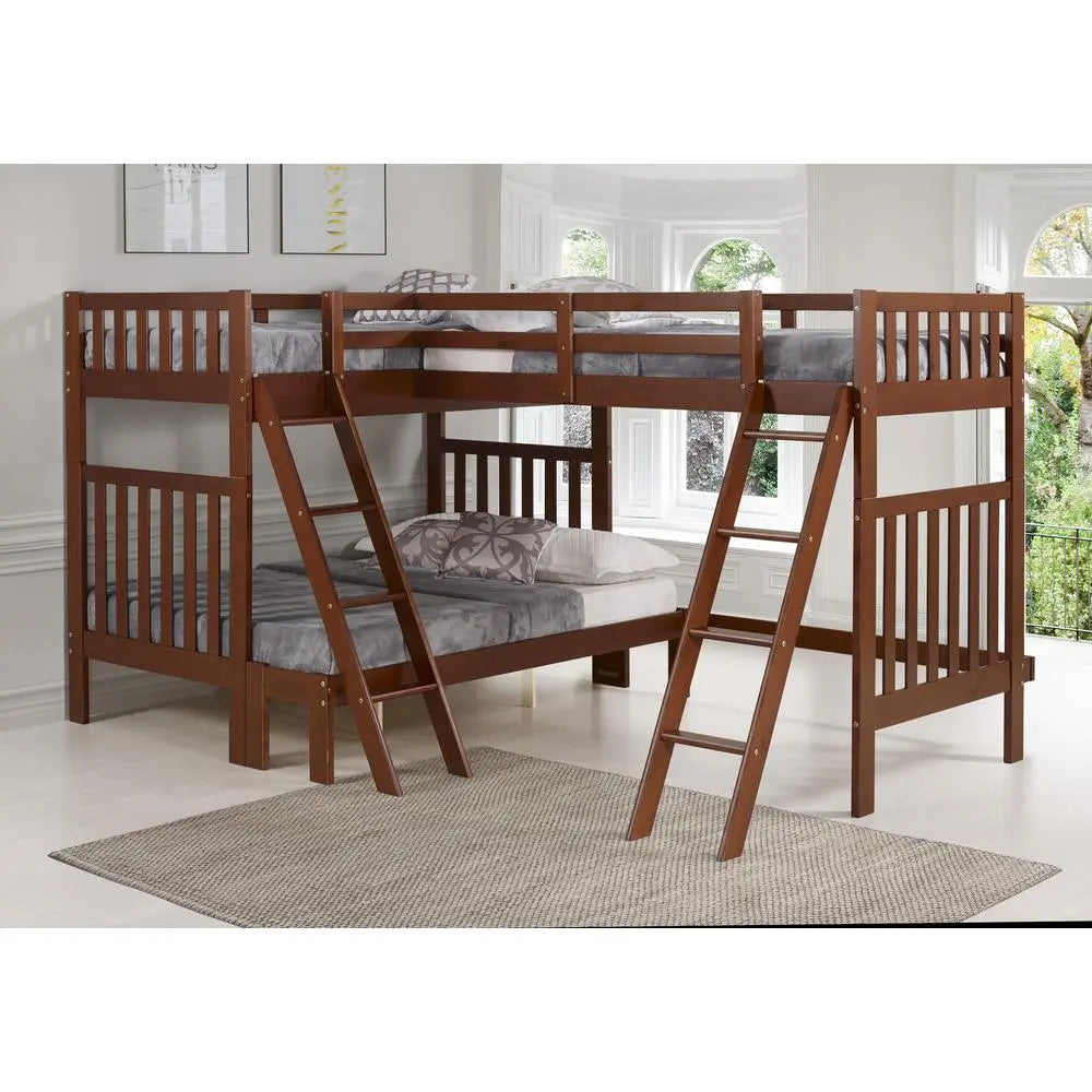 Aurora Twin Over Full Wood Bunk Bed with Tri-Bunk Extension, Chestnut Custom Kids Furniture