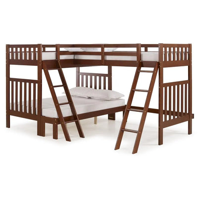 Aurora Twin Over Full Wood Bunk Bed with Tri-Bunk Extension, Chestnut Custom Kids Furniture