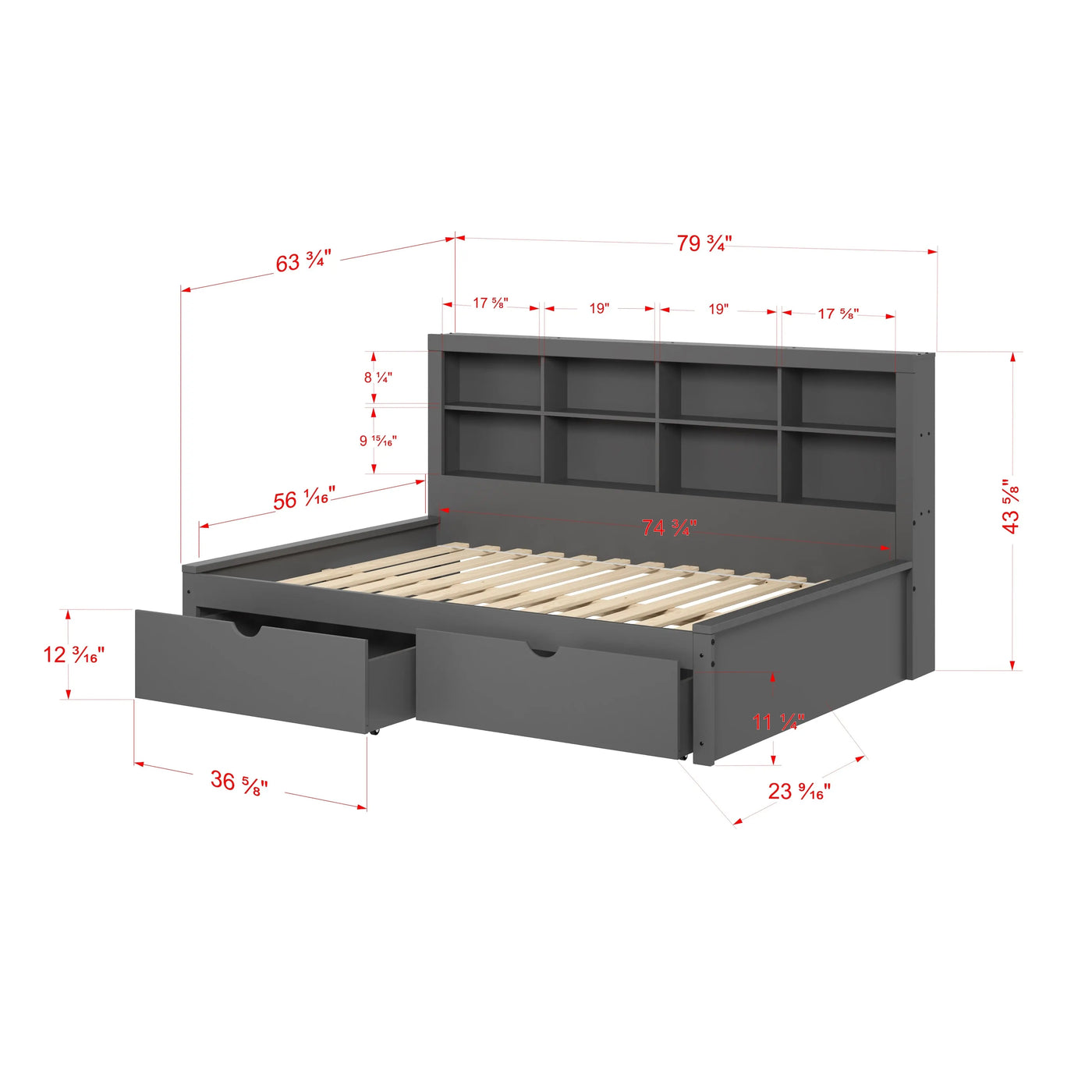 Bo Full Size Captains Bed with Bookcase Headboard Custom Kids Furniture