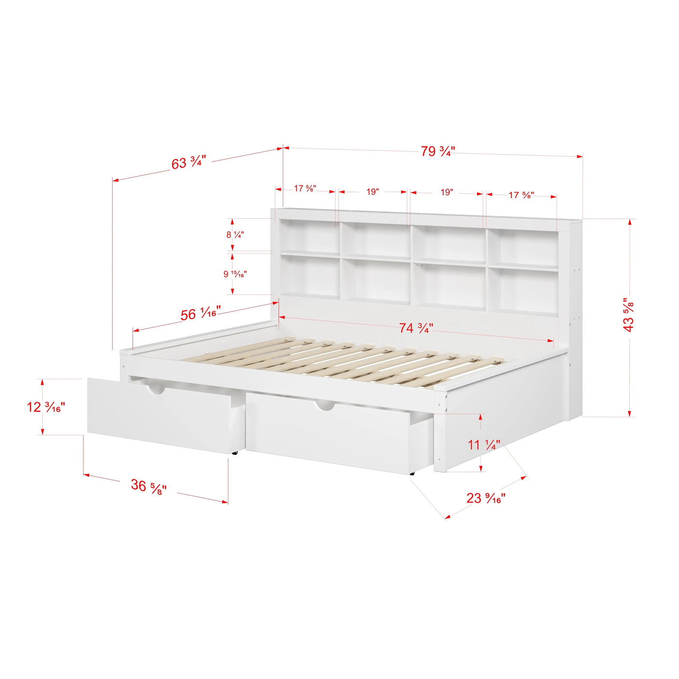 Bo Full Size Storage Bed with Bookcase Headboard Custom Kids Furniture