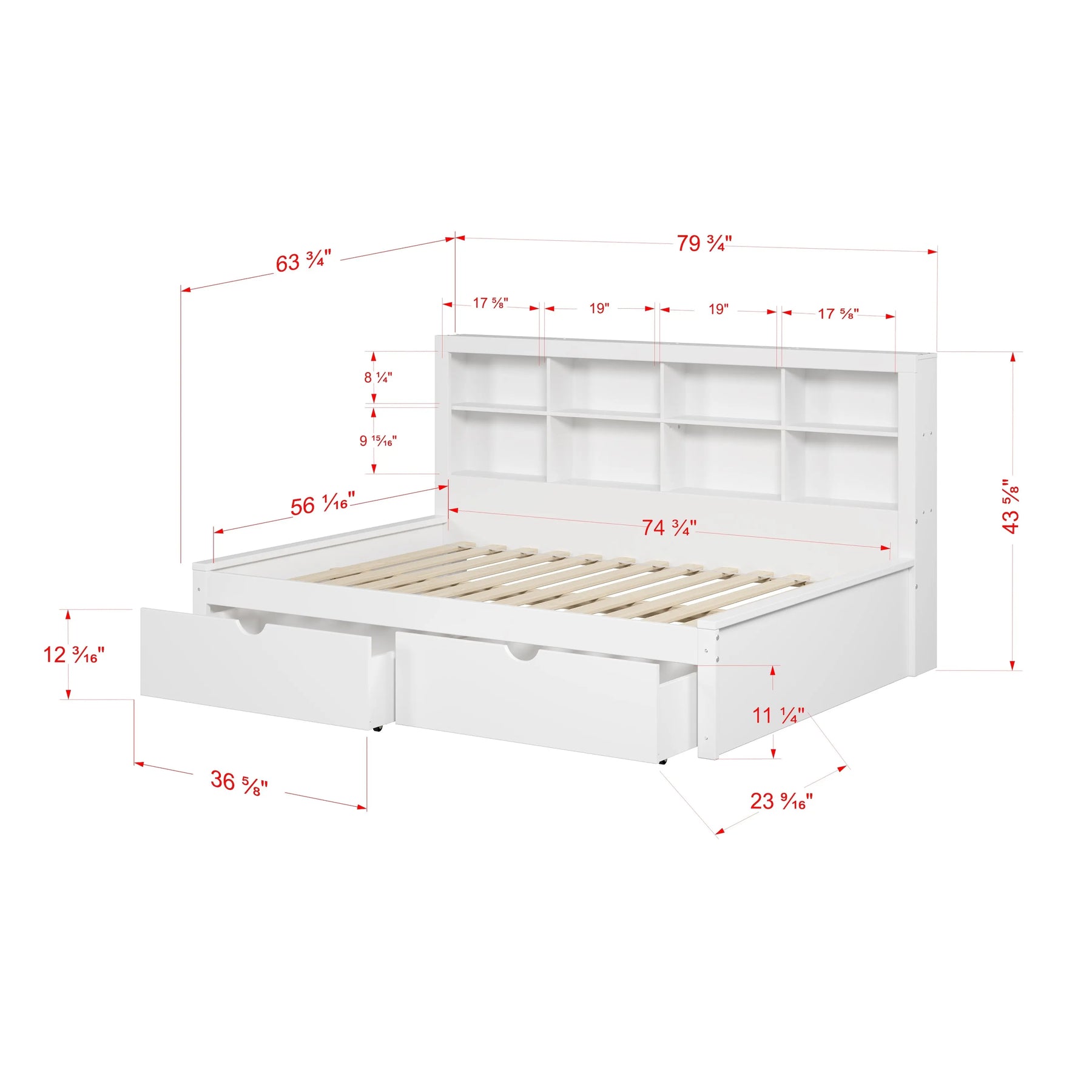 Bo Full Size Storage Bed with Bookcase Headboard|Custom Kids Furniture