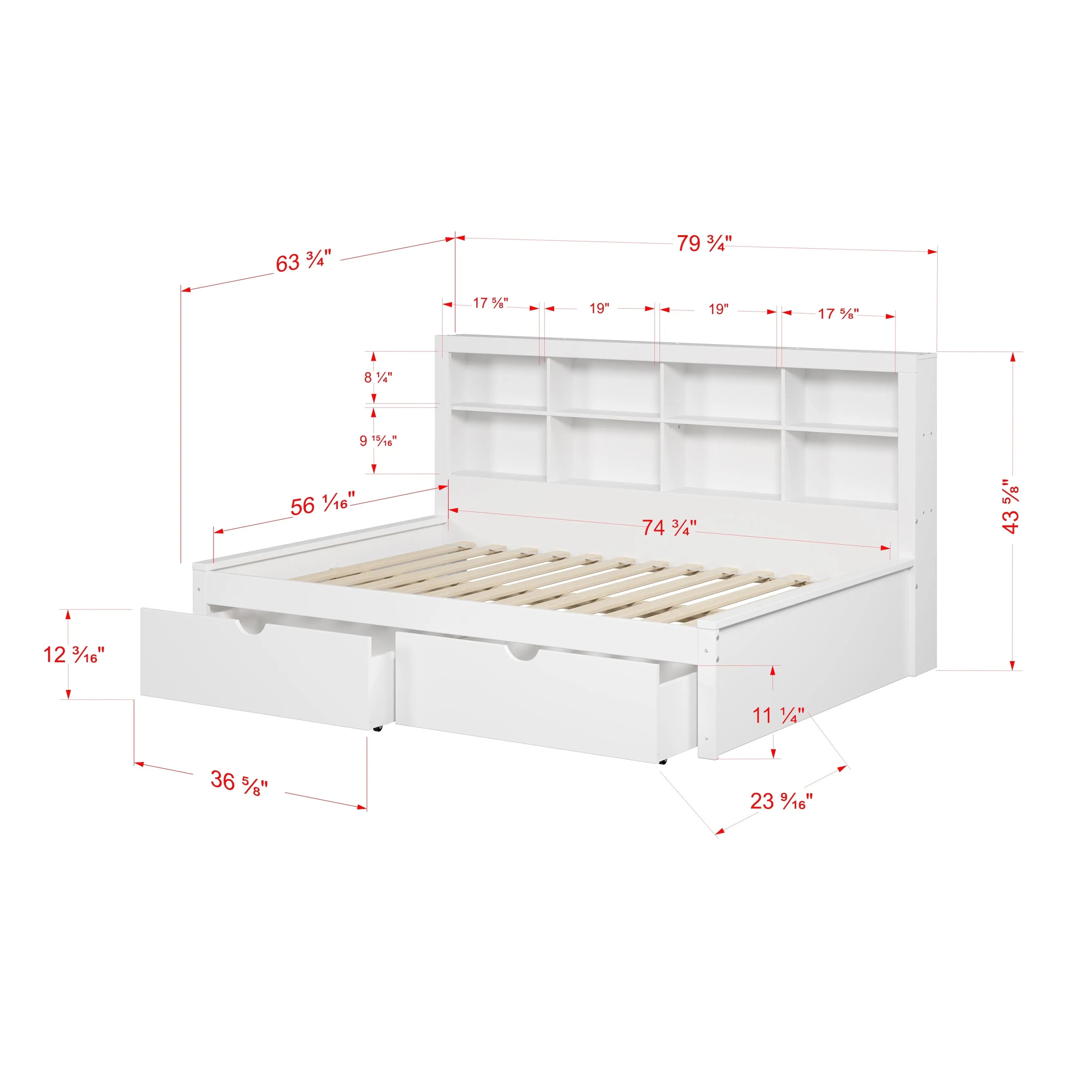 Bo Full Size Storage Bed with Bookcase Headboard