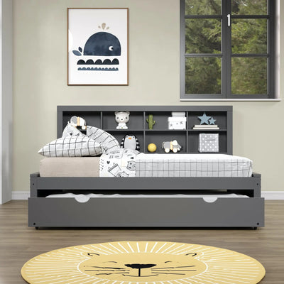 Bo Full Size Trundle Bed with Bookcase Headboard Custom Kids Furniture