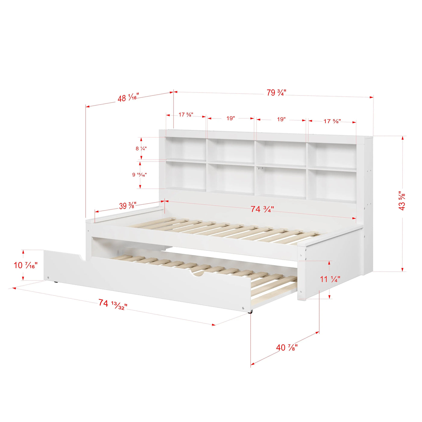 Bo Twin Bed Frame with Bookcase Headboard Custom Kids Furniture