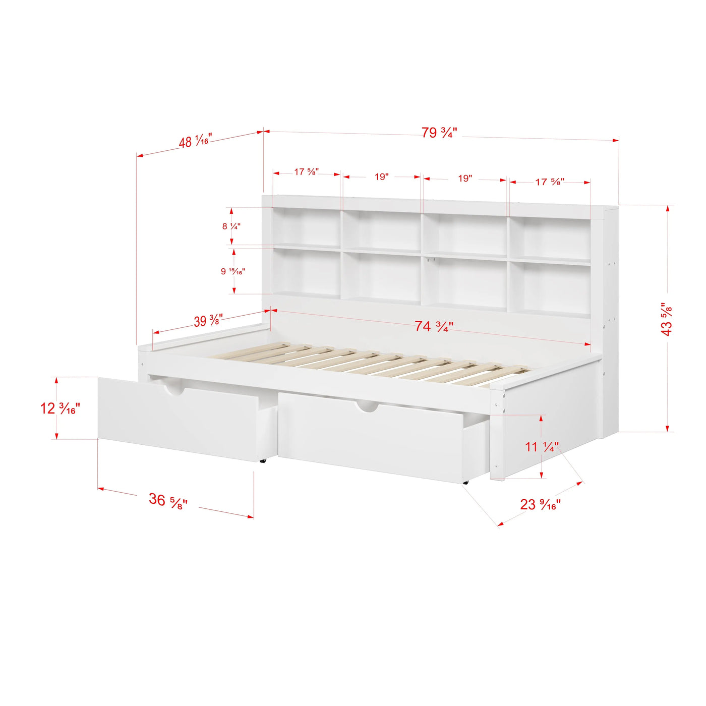 Bo Twin Captains Bed with Storage and Bookcase Headboard Custom Kids Furniture