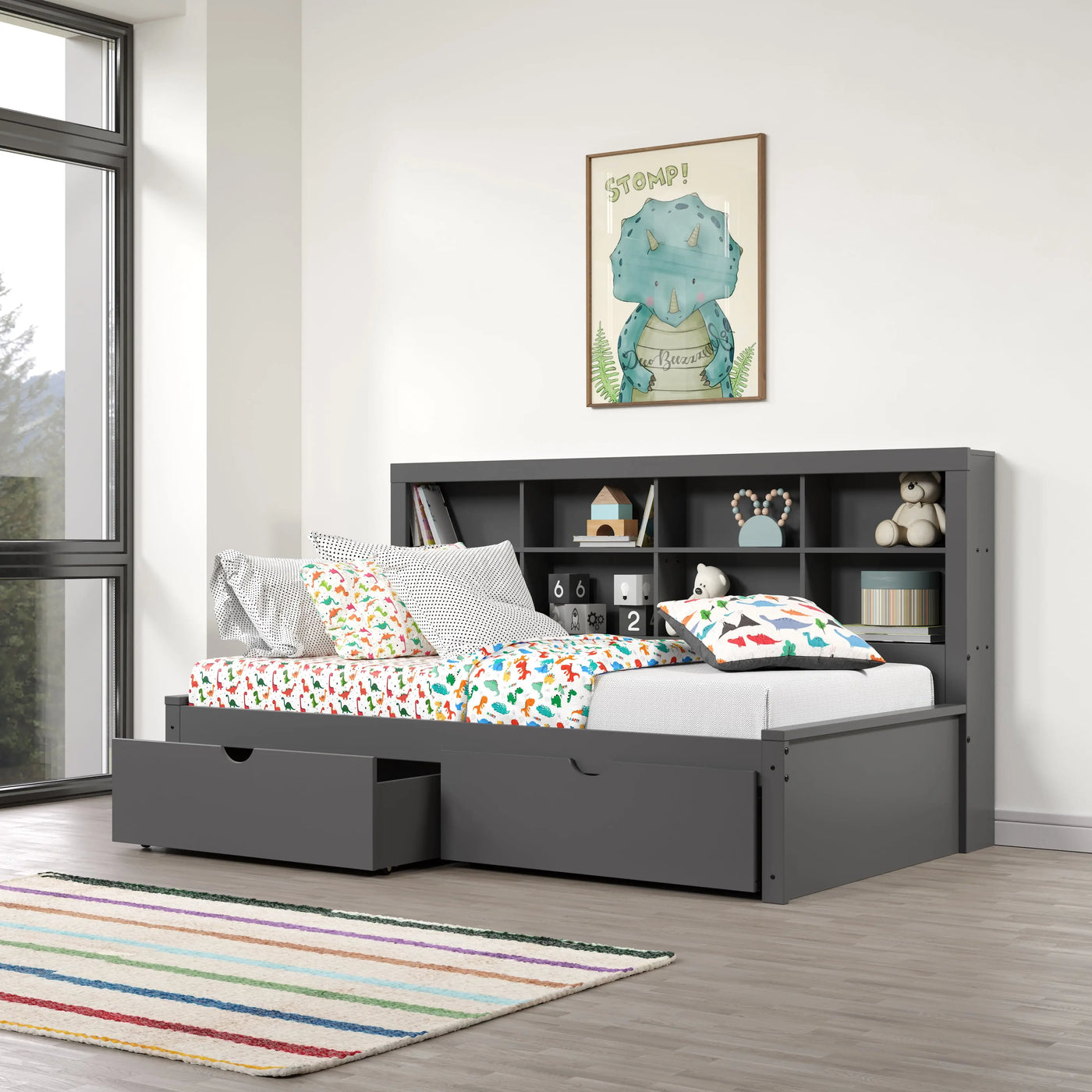 Bo Twin Storage Bed with Bookcase Headboard Custom Kids Furniture