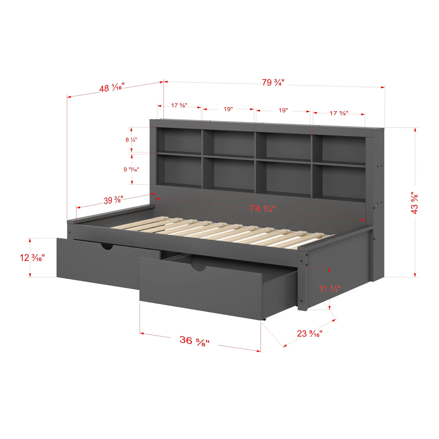 Bo Twin Storage Bed with Bookcase Headboard Custom Kids Furniture