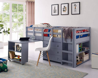 Caden Grey Kid's Furniture Set with Twin Loft Bed, Desk, Dresser & Bookcase in One Custom Kids Furniture