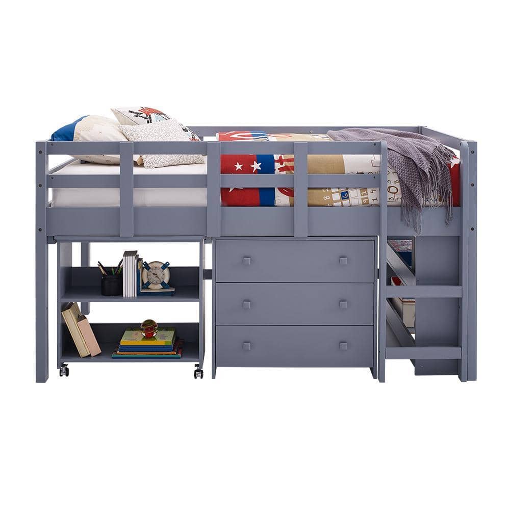 Caden Grey Twin Loft Bed with Desk, Dresser & Bookcase 🛏 – Custom Kids  Furniture
