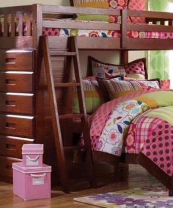 Camilla L-Shaped Merlot Bunk Bed with Dresser Custom Kids Furniture