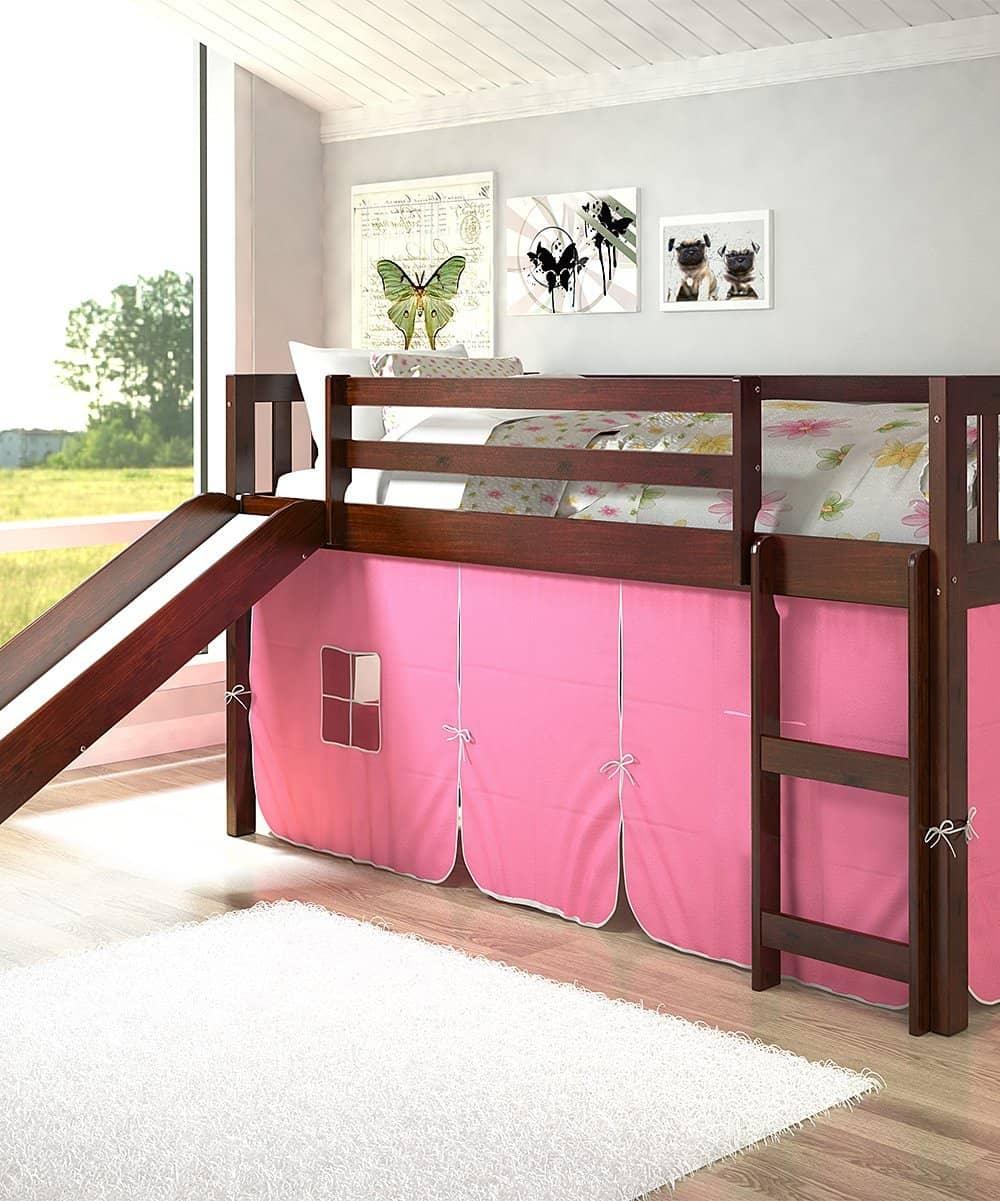 Chloe Low Loft with Slide & Pink Tent Custom Kids Furniture