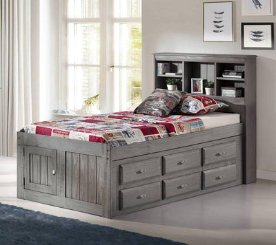 DISCOVERY WORLD FURNITURE CHARCOAL TWIN SIZE BOOKCASE CAPTAINS BED drawer storage and bottom twin trundle bed