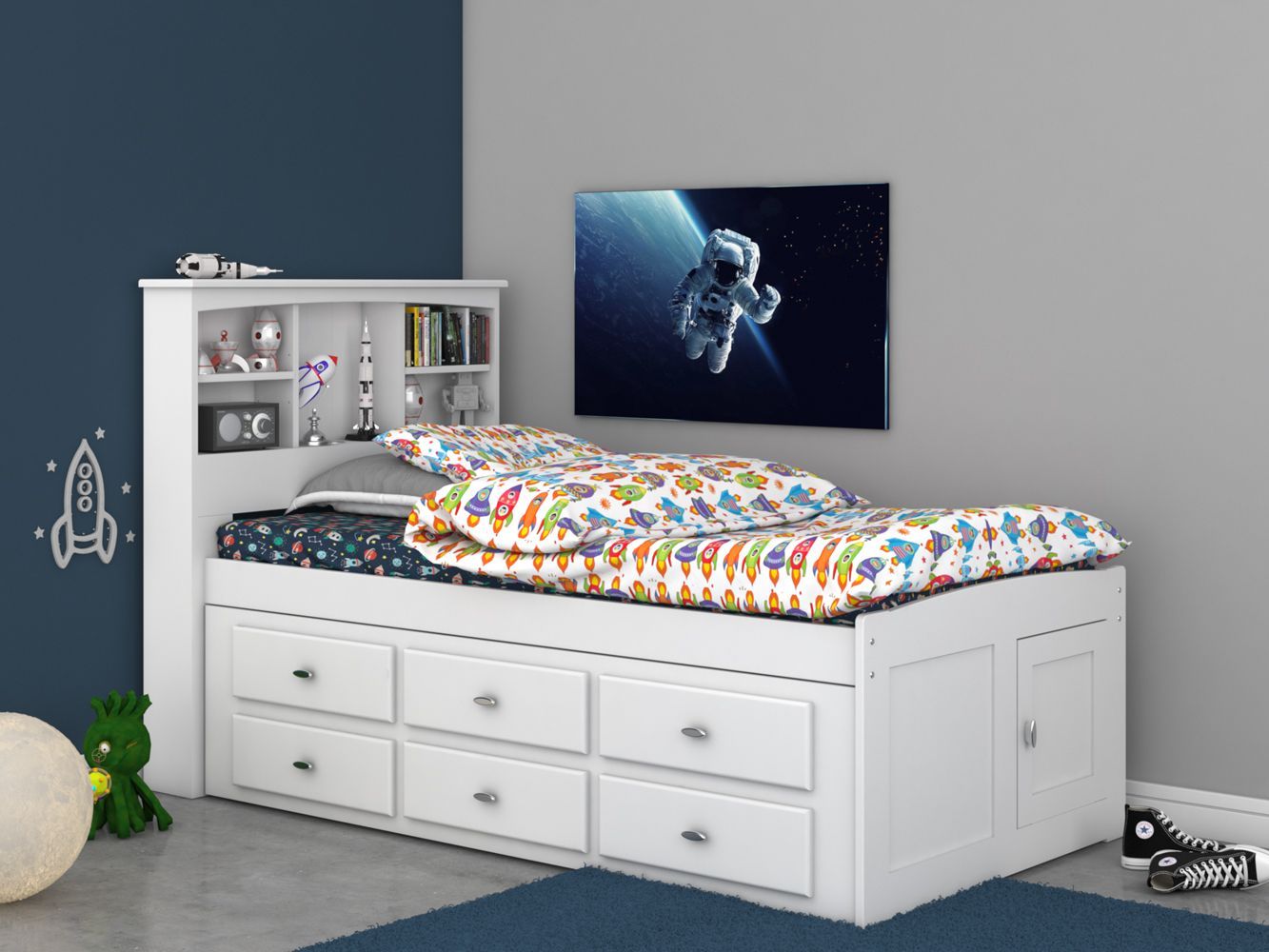 DISCOVERY WORLD FURNITURE TWIN BOOKCASE CAPTAINS BED IN WHITE Custom Kids Furniture