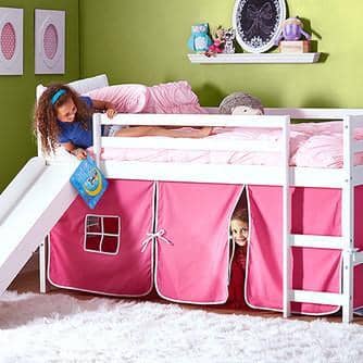 tent loft bed Elena Loft Bed with Slide and Pink Tent / Custom Kids Furniture