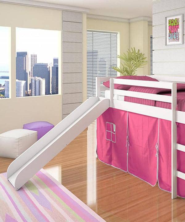 Elena Loft Bed with Slide and Pink Tent Custom Kids Furniture
